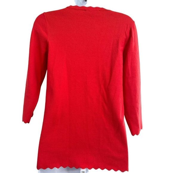 NWOT‎ Premise Orange Scalloped V Neck 3/4 Sleeve Ribbed Top Sweater Medium - Picture 2 of 9